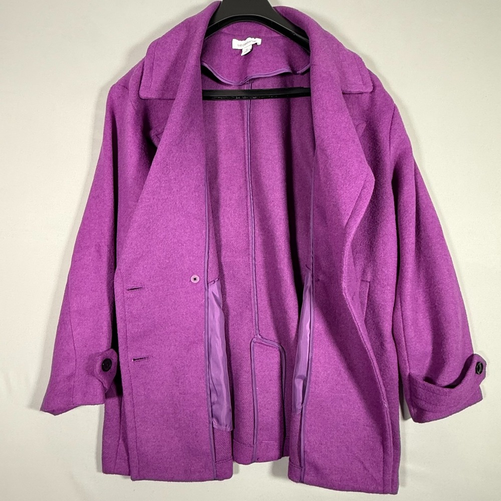 Liz Claiborne XL Coat Womens Wool Single Breasted Mid Length Jacket Purple - Picture 8 of 8